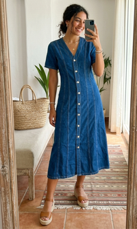Vintage Denim Midi Dress (M)