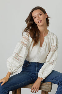 Velvet Puff Sleeve Cotton Top (S)