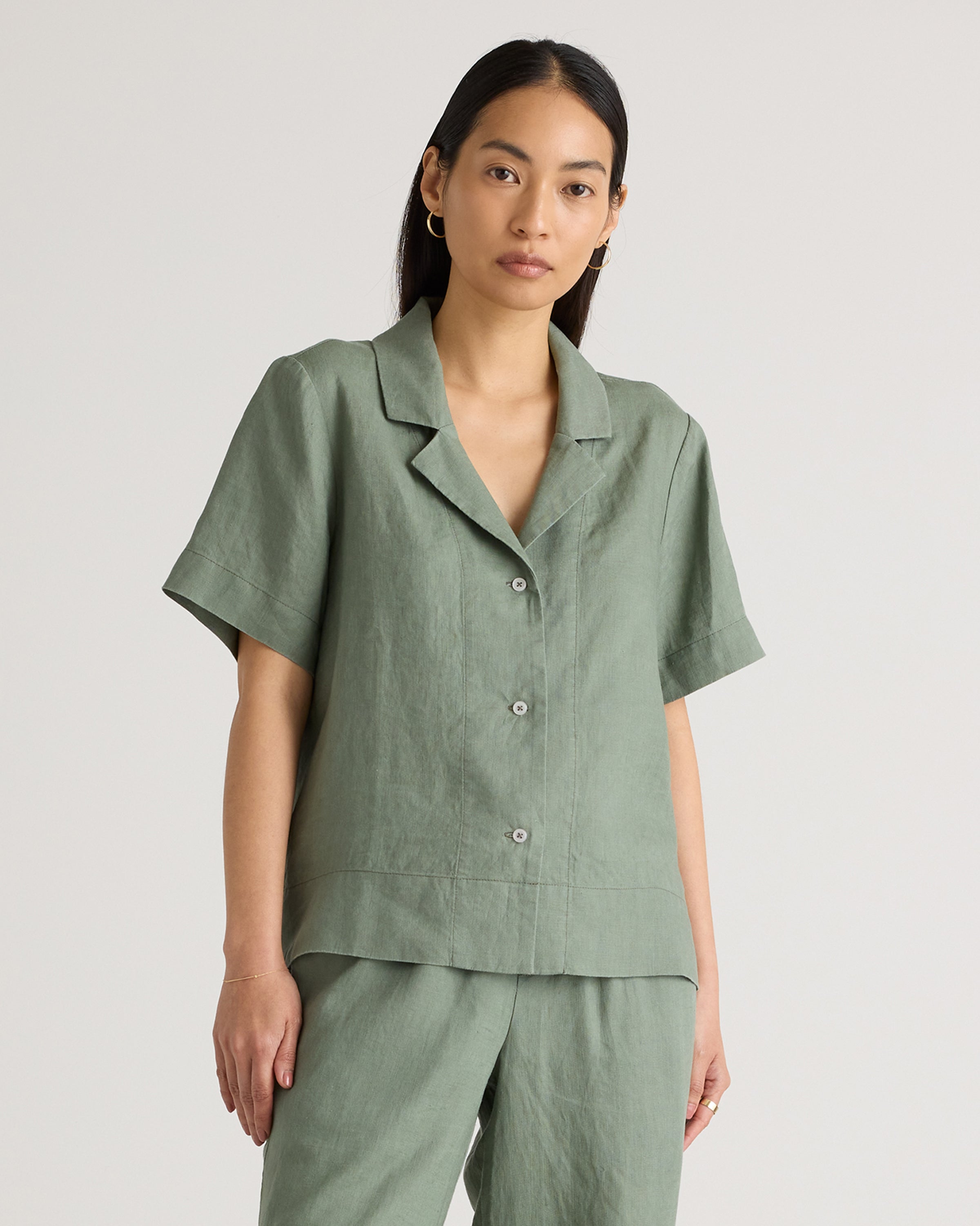 Quince Green Boxy Linen Shirt (L)