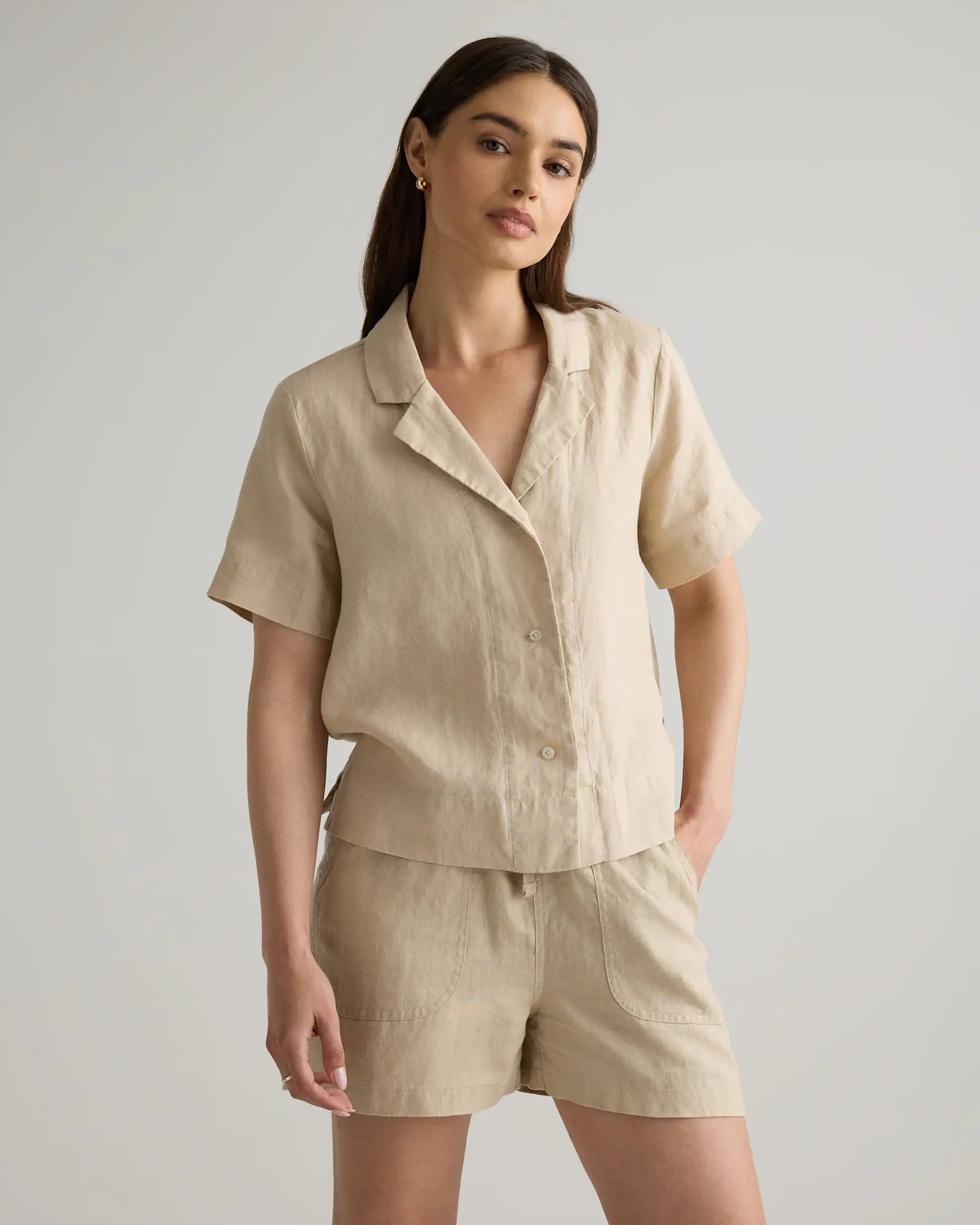 Quince Boxy Linen Button Up (L)