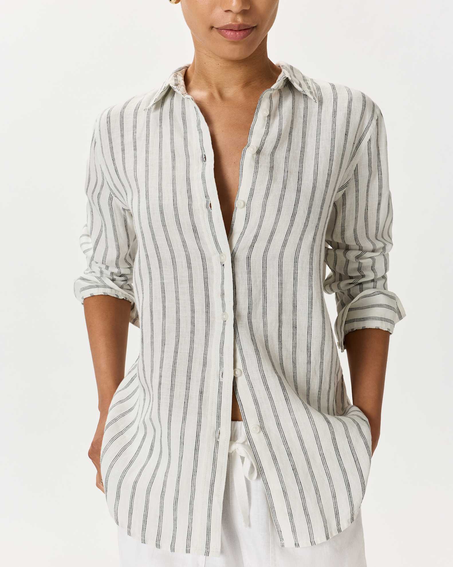 Quince Striped Linen Button Up (M)