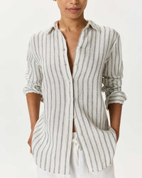 Quince Striped Linen Button Up (M)