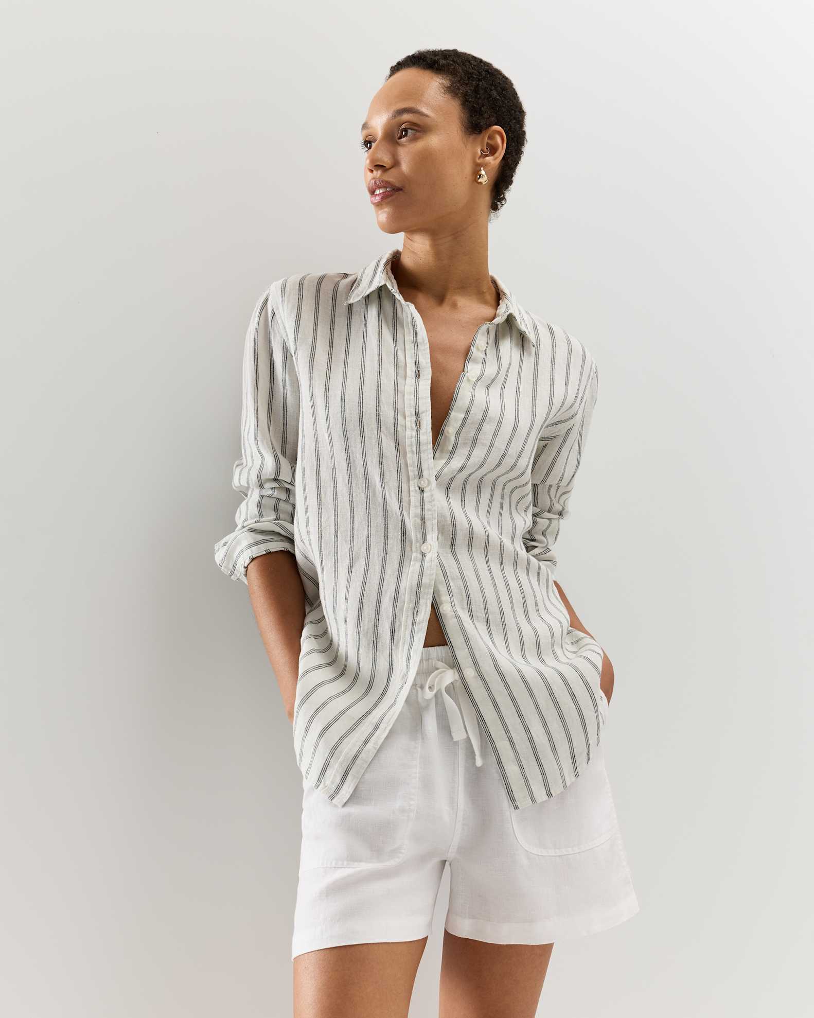 Quince Striped Linen Button Up (M)