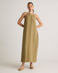 Quince Olive Gauze Maxi Dress (L)