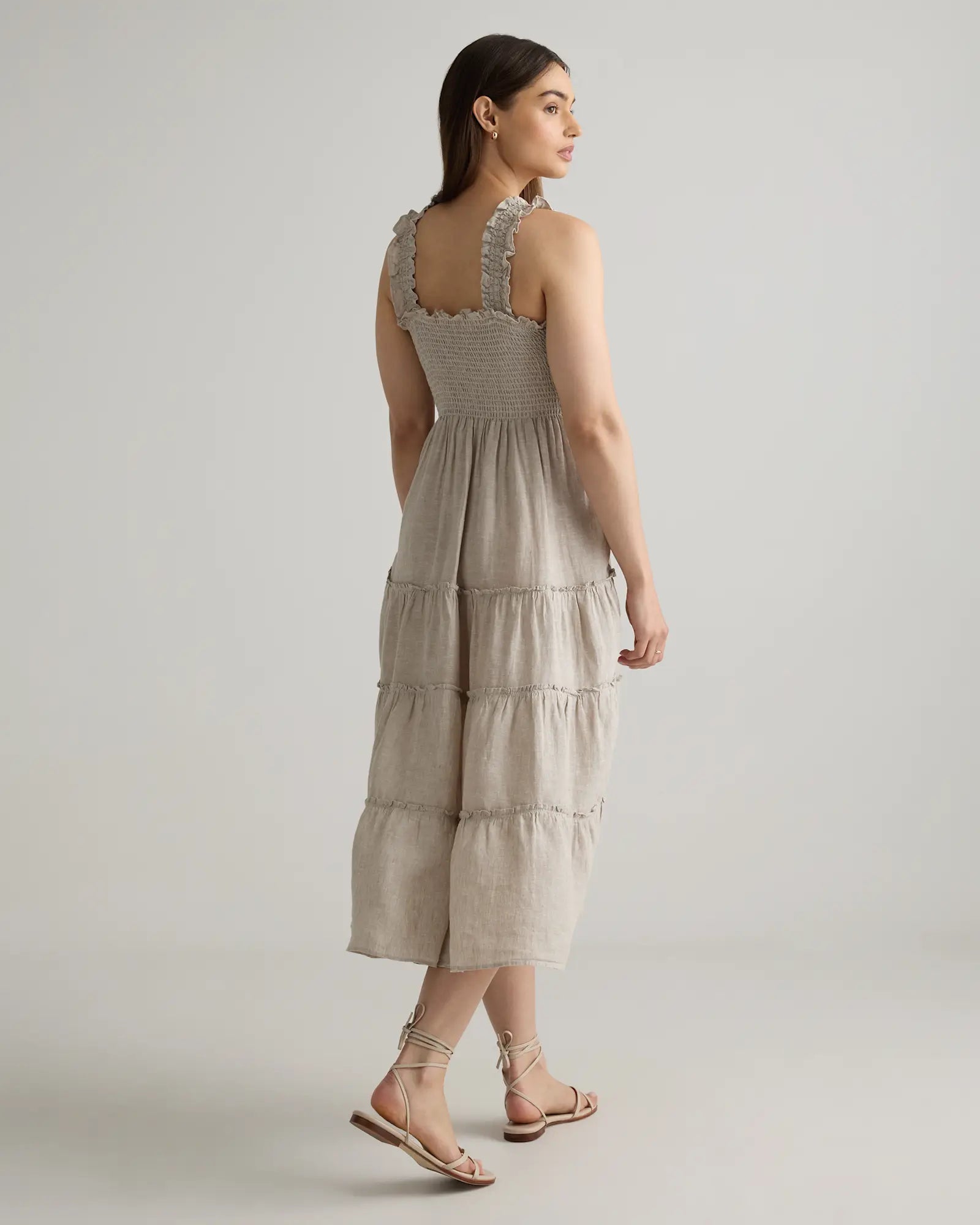 Quince Smocked Linen Midi Dress (M)