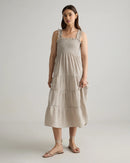 Quince Smocked Linen Midi Dress (M)