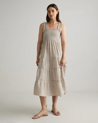 Quince Smocked Linen Midi Dress (M)