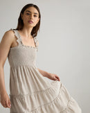 Quince Smocked Linen Midi Dress (M)