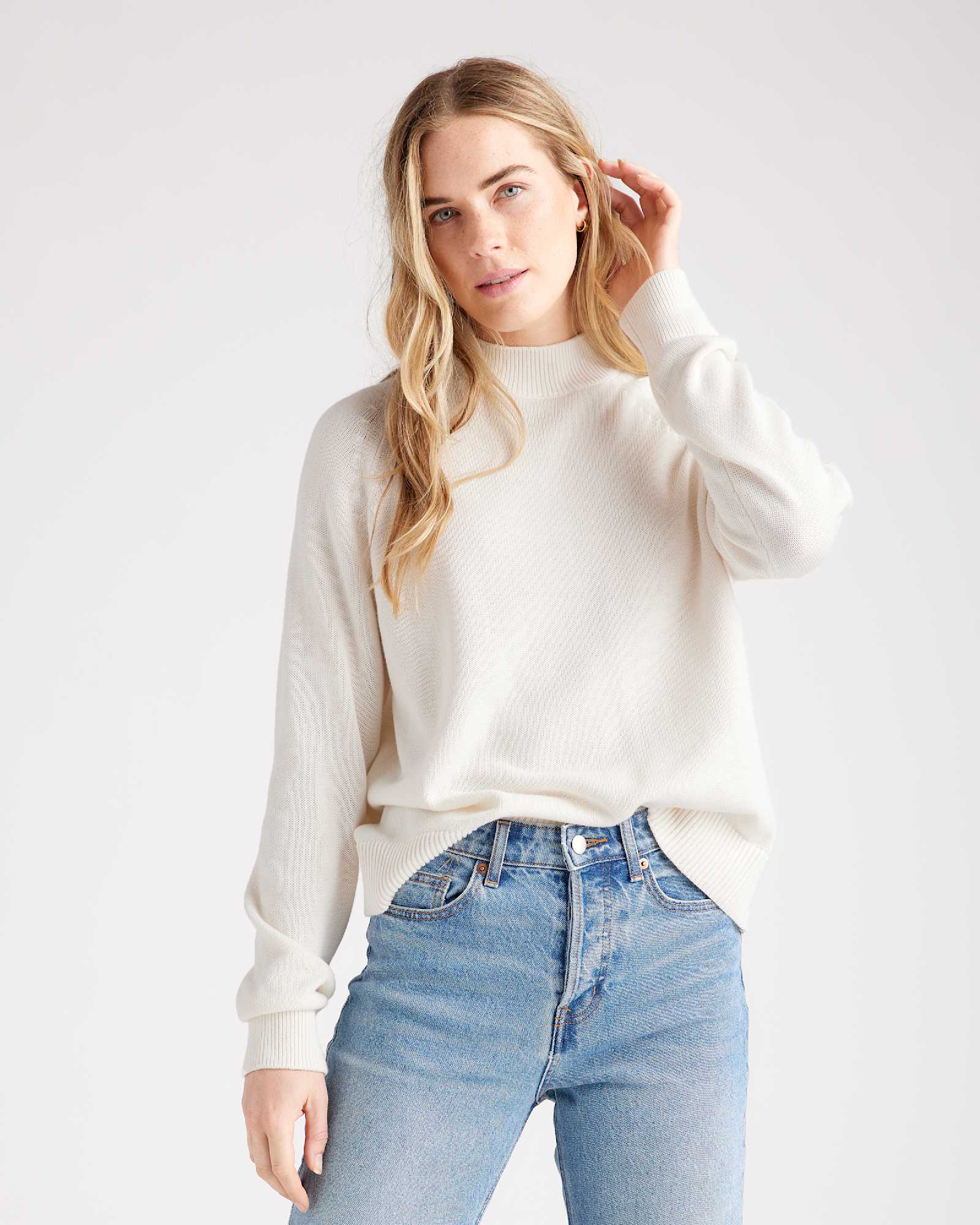 Quince Organic Cotton Mockneck Sweater (M)