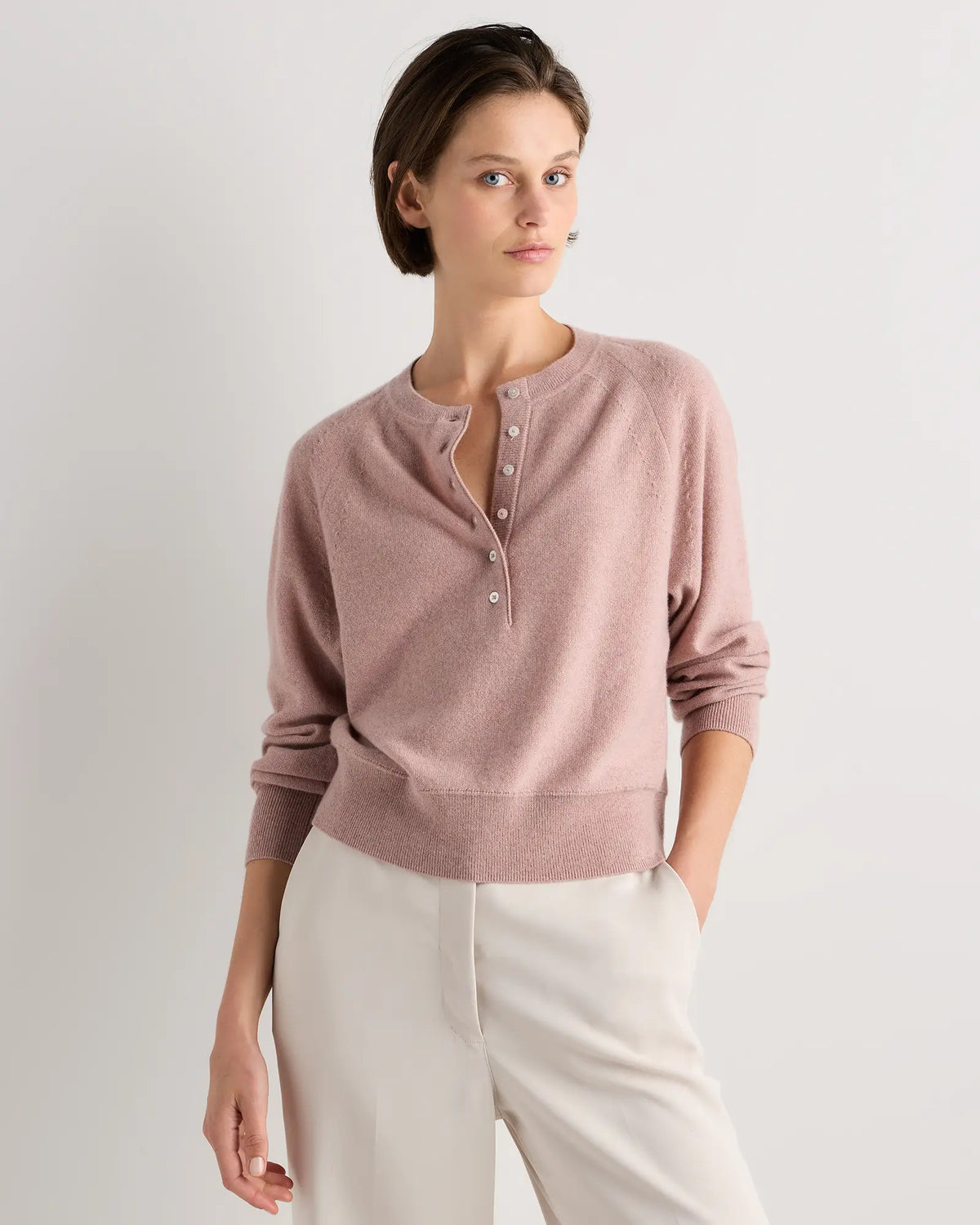 Quince Cashmere Henley Sweater (L)