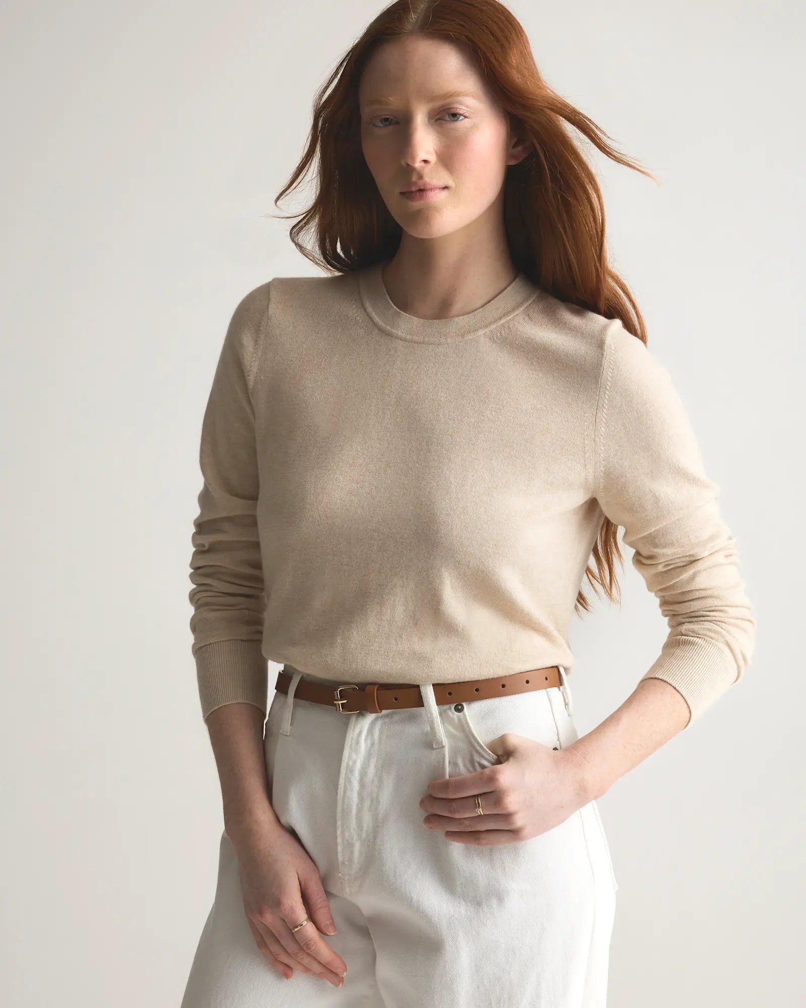 Quince Neutral Cotton Cashmere Sweater Tee (L)