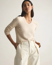 Quince Cotton Cashmere V Neck Sweater (M)