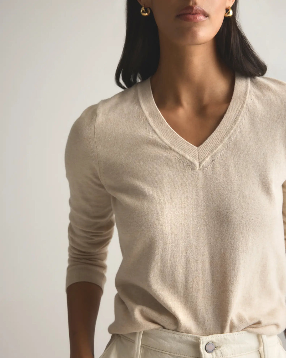 Quince Cotton Cashmere V Neck Sweater (M)