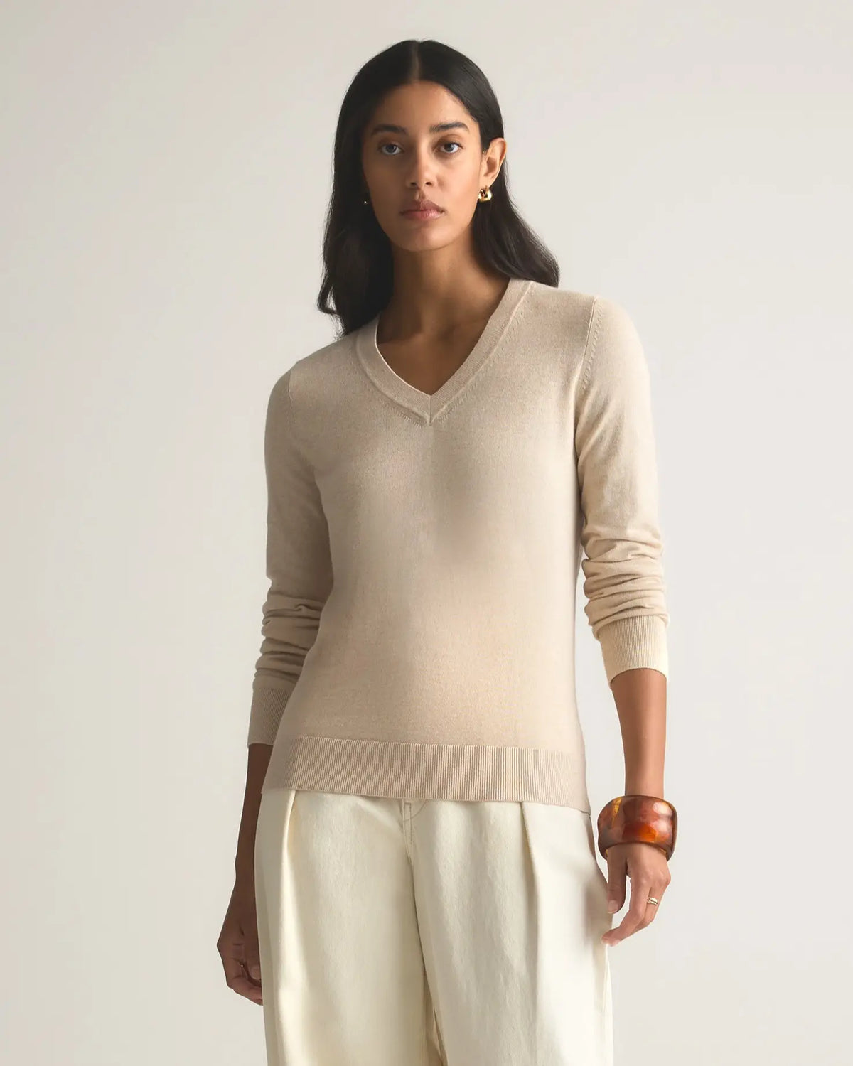 Quince Cotton Cashmere V Neck Sweater (M)