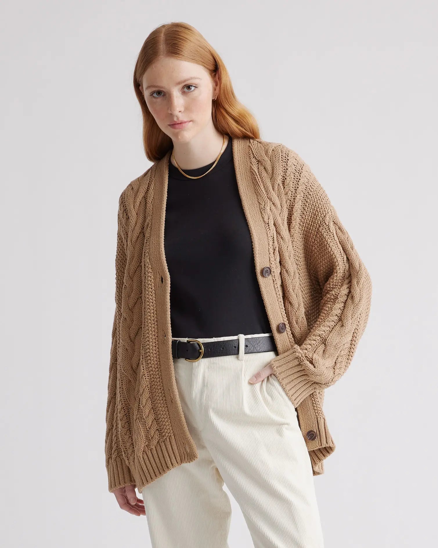 Quince Oversized Cable Knit Cardigan (S)