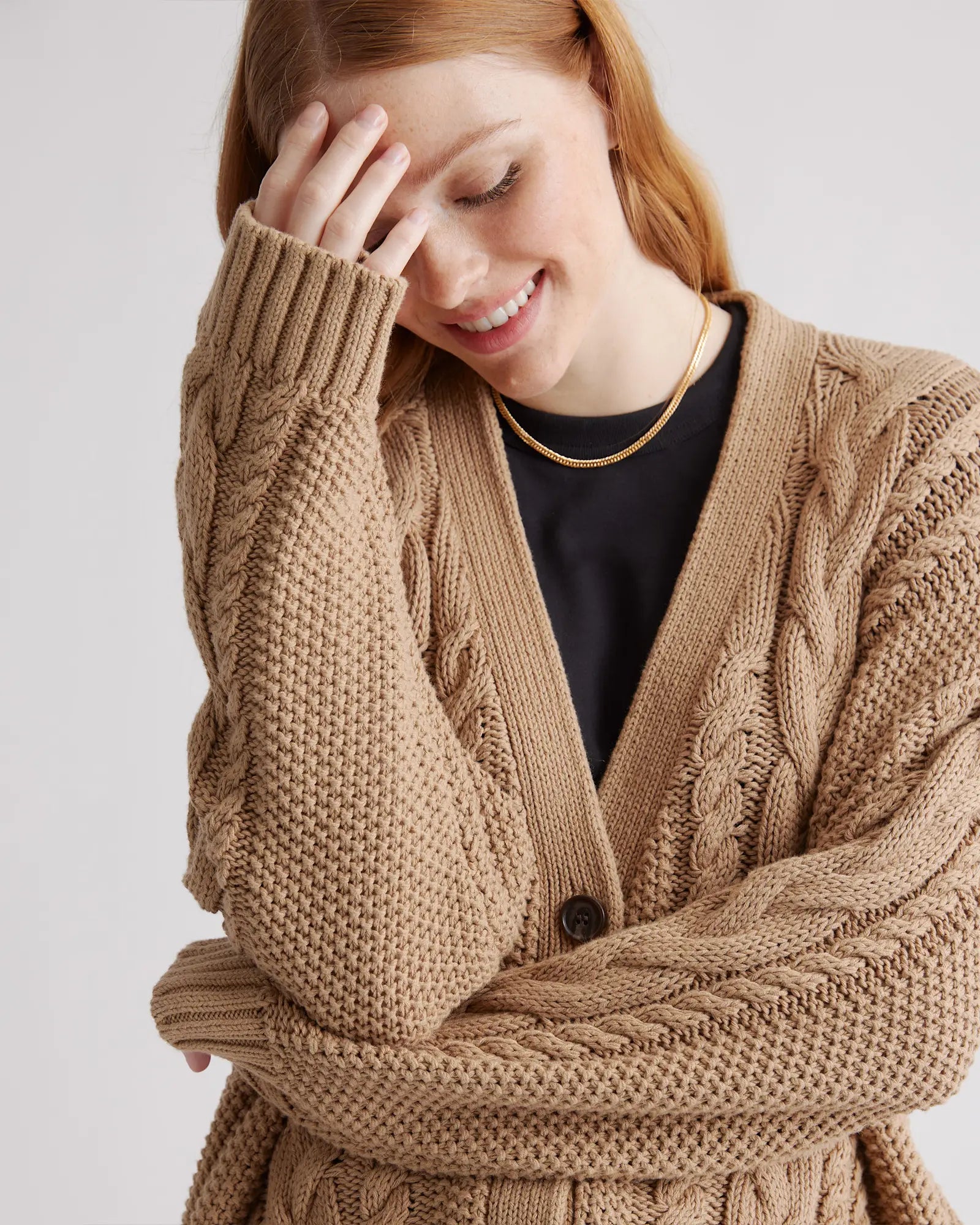 Quince Oversized Cable Knit Cardigan (S)