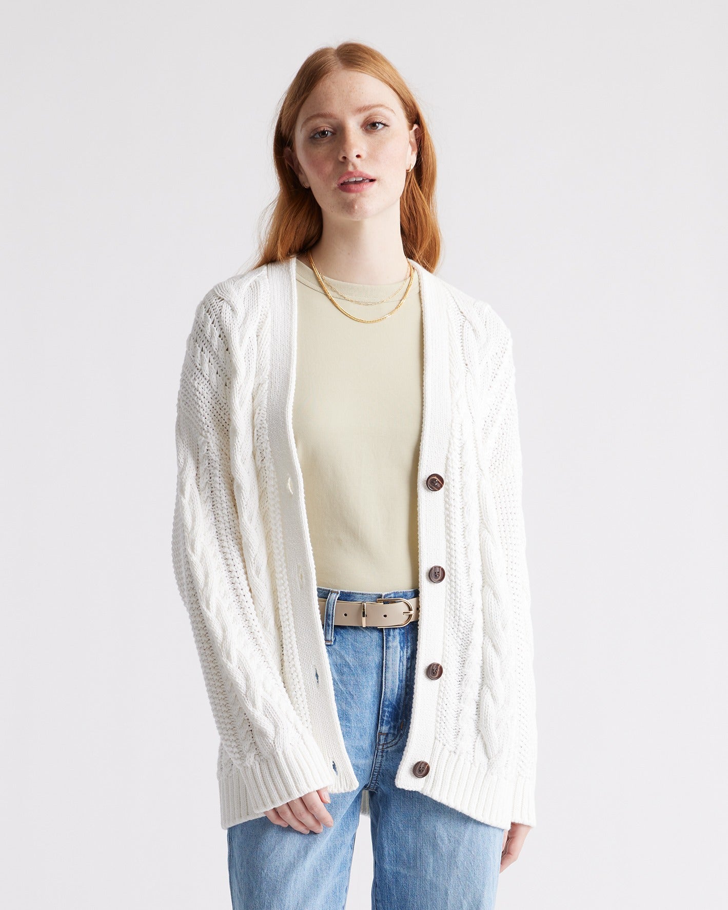 Quince Chunky Cable Knit Cardigan (S)