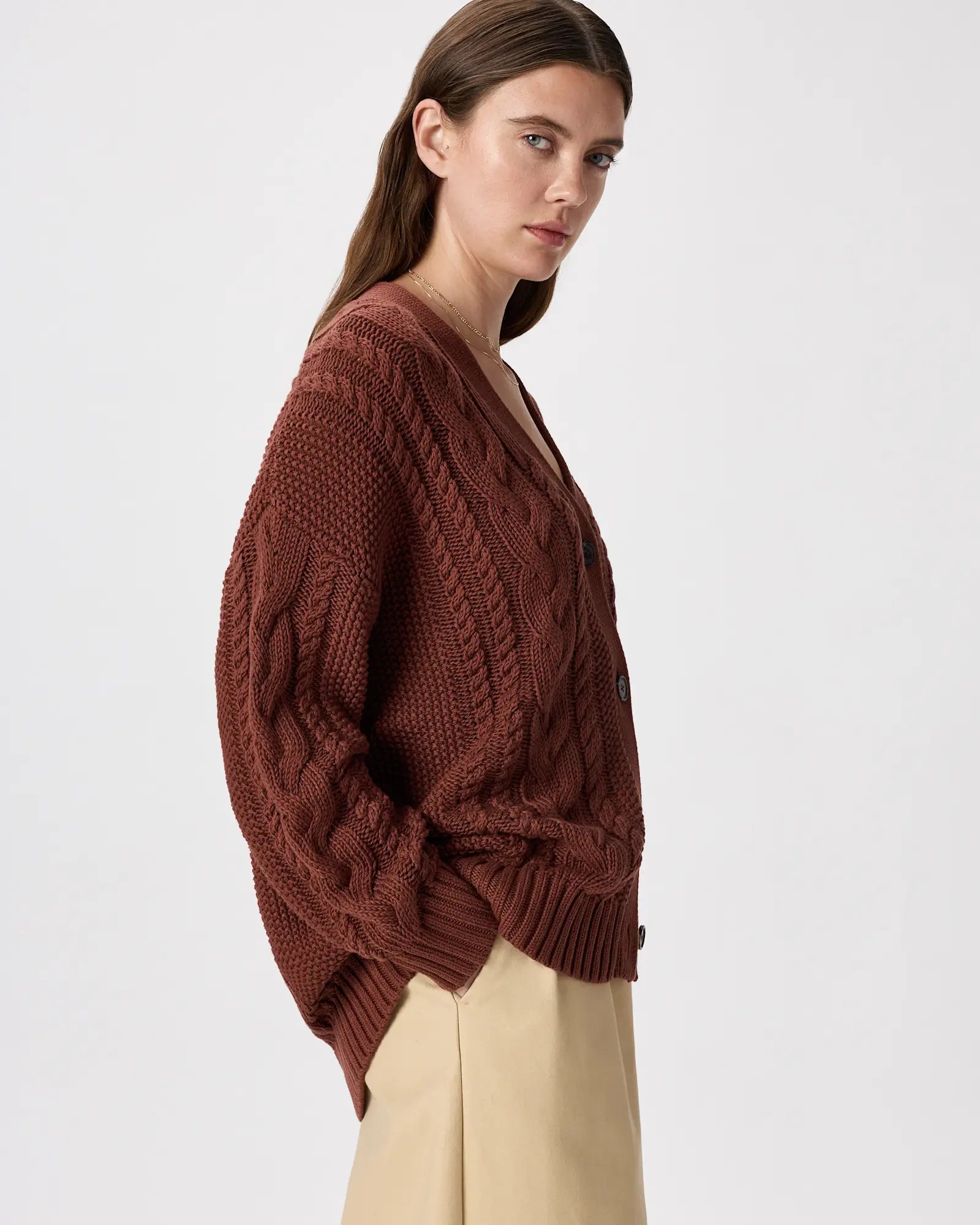 Quince Organic Cotton Cable Knit Cardigan (S)