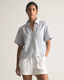 Quince Linen Striped Popover Top (L)