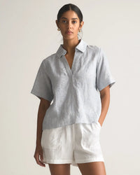 Quince Linen Striped Popover Top (L)