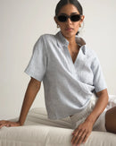Quince Linen Striped Popover Top (L)
