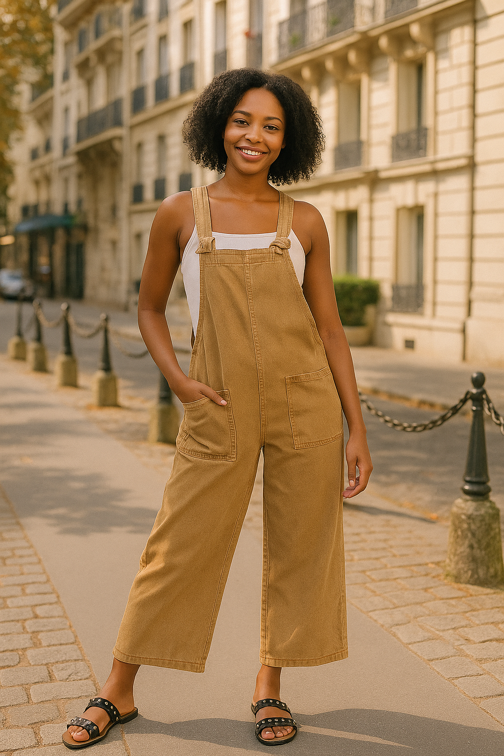 NEW Zenana Camel Wide Leg Overalls (M)
