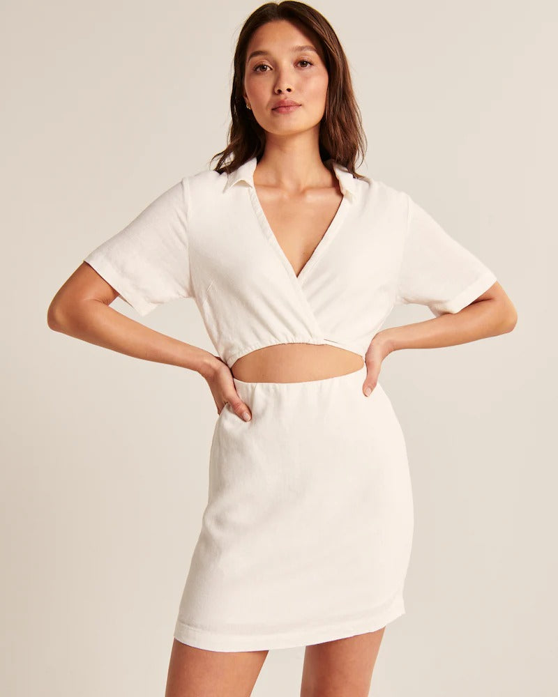 NEW Abercrombie Linen Blend Cutout Dress (XLT)