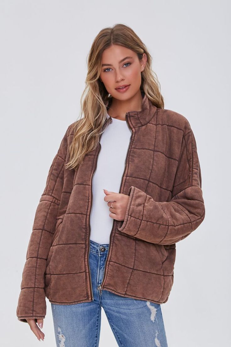 Brown Quilted Zip Up Jacket (S)