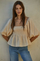 By Together Smocked Puff Sleeve Top (S)
