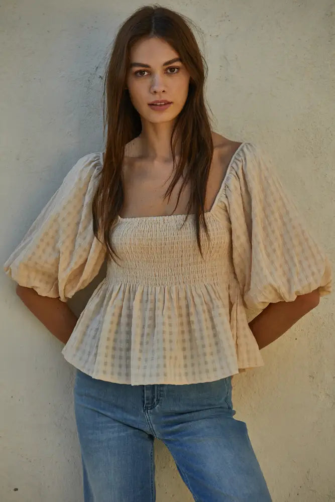 By Together Smocked Puff Sleeve Top (S)