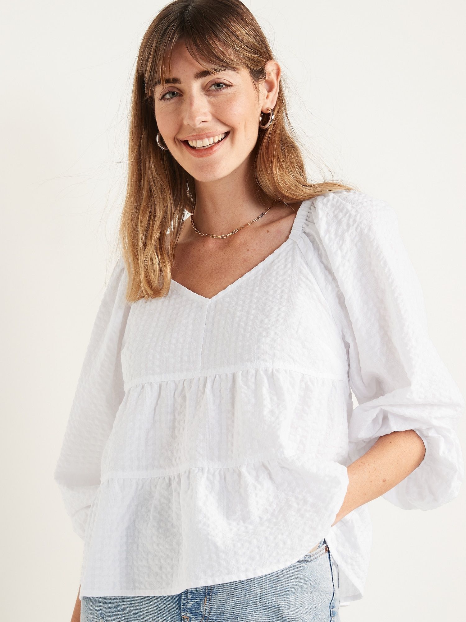 White Tiered Textured Top (3X)