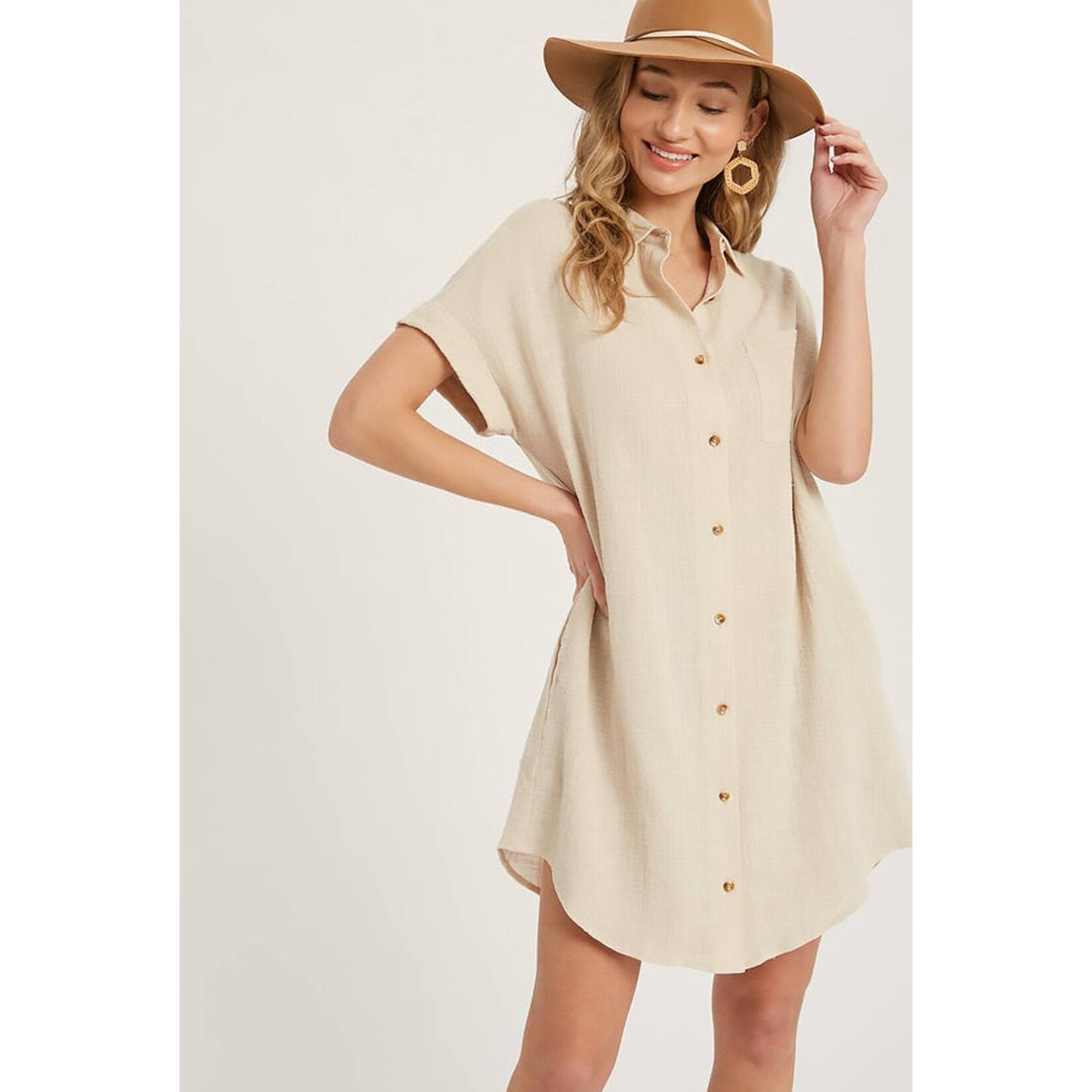 Neutral Textured Shirt Dress (L)