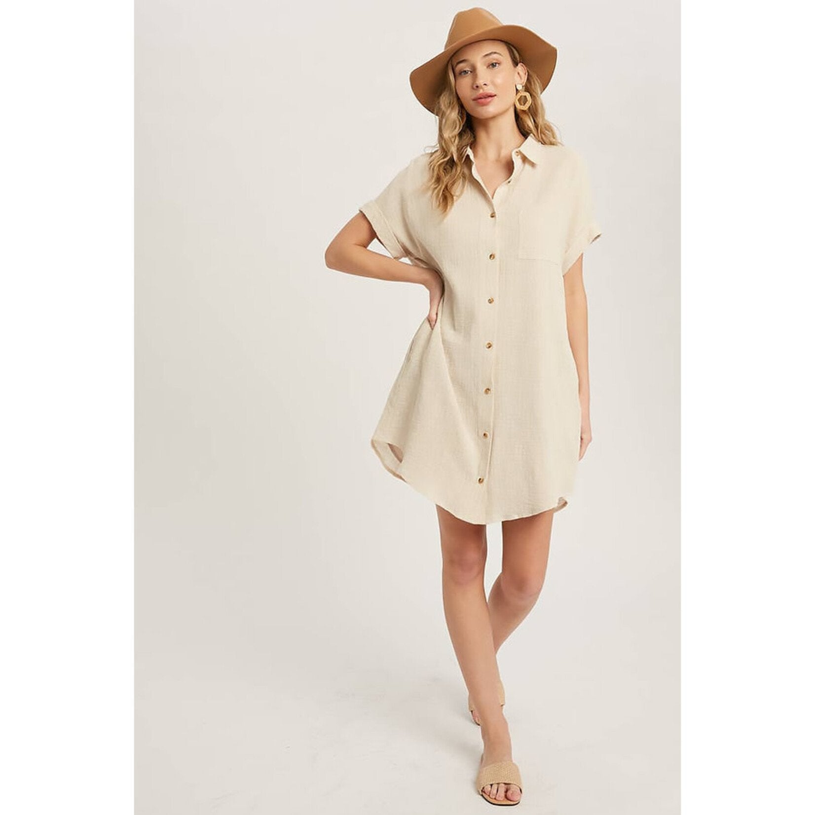 Neutral Textured Shirt Dress (L)