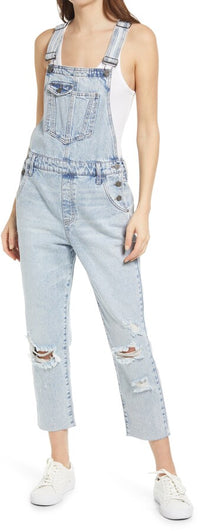 Hidden Distressed Denim Overalls (L)