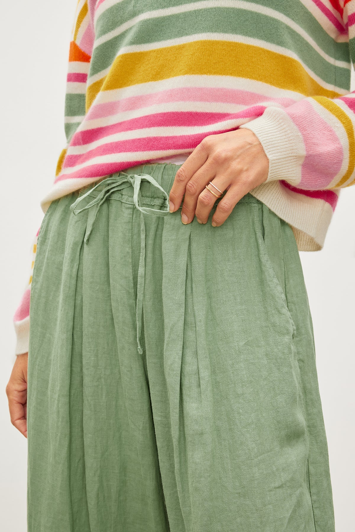 Green Wide Leg Linen Pants (M)