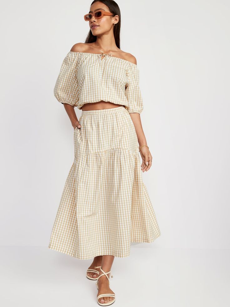 Gingham Cotton Tiered Skirt (S)