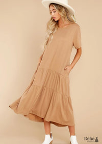 Camel Oversized Tiered Dress (M)