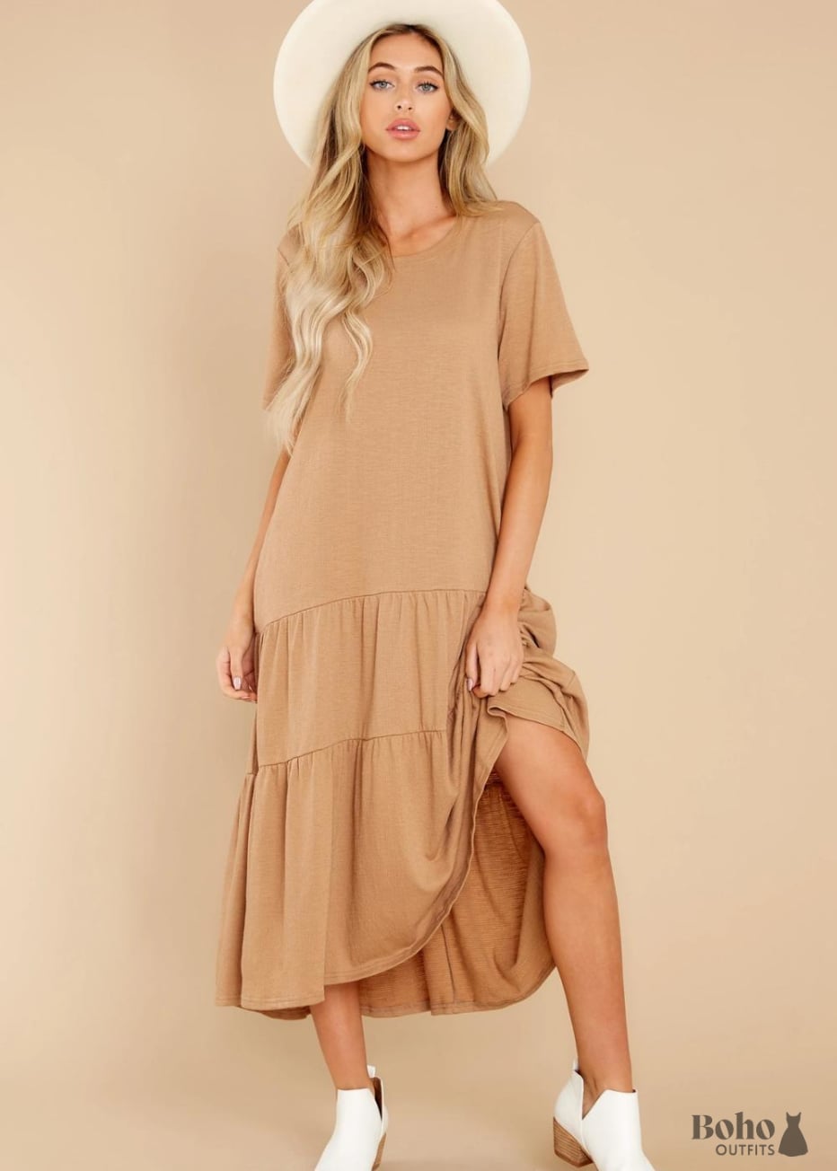 Camel Oversized Tiered Dress (M)