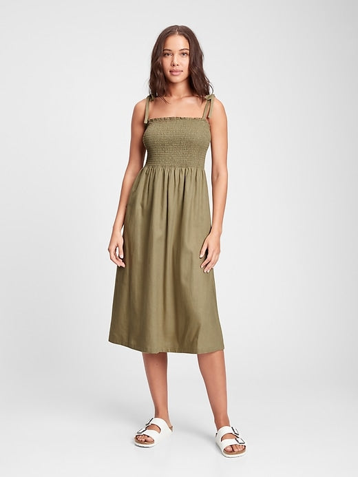 Gap Olive Smocked Midi Dress (XL)