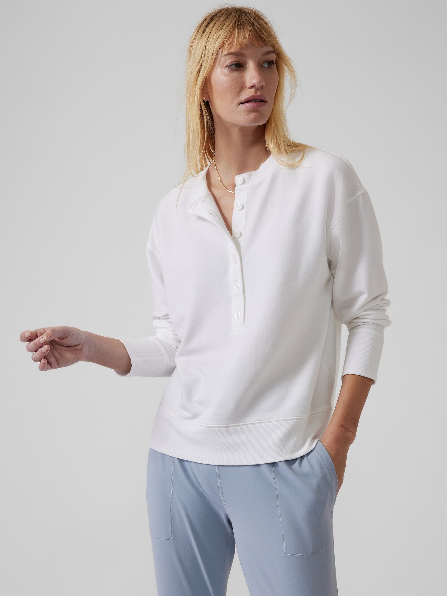 Athleta White Henley Sweatshirt (M)