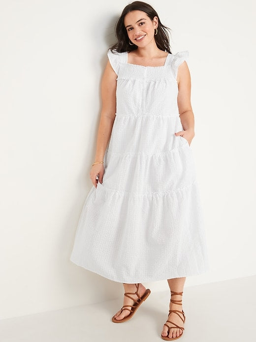 White Textured Midi Dress (M)