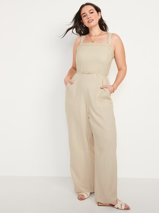 Linen Blend Wide Leg Jumpsuit (S)