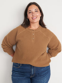 Cozy Waffle Henley Sweater (L)