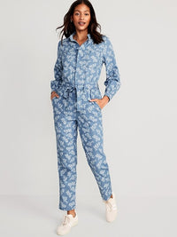 Floral Denim Coveralls (L)