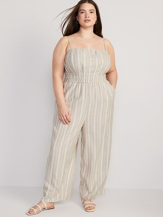 Neutral Wide Leg Linen Jumpsuit (XL)