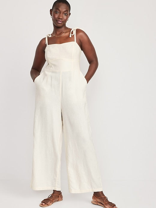 Linen Blend Wide Leg Jumpsuit (M)