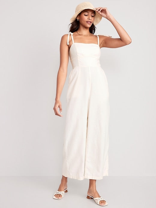 Linen Blend Wide Leg Jumpsuit (M)