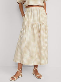 Gingham Cotton Tiered Skirt (S)