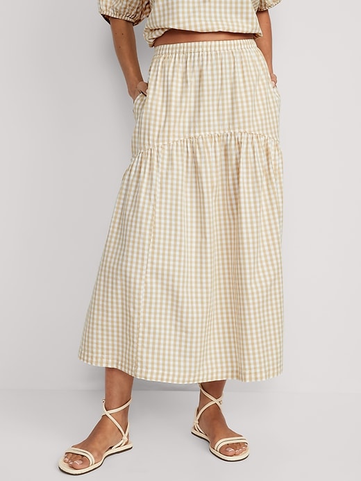 Gingham Cotton Tiered Skirt (S)