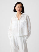 Gap White Linen Crop Shirt (L tall)